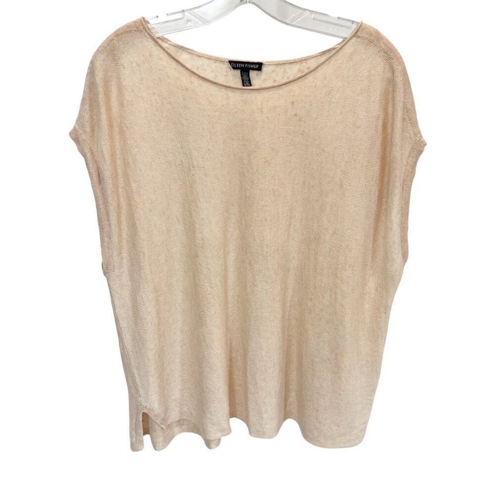 Eileen Fisher Pale Peach Short Sleeve Sheer Knit Tee